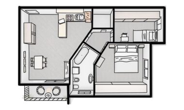 Illustrierter Wohnungsgrundriss mit Raumzonen | Specksteinofen