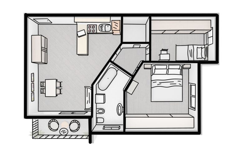 Illustrierter Wohnungsgrundriss mit Raumzonen | Specksteinofen